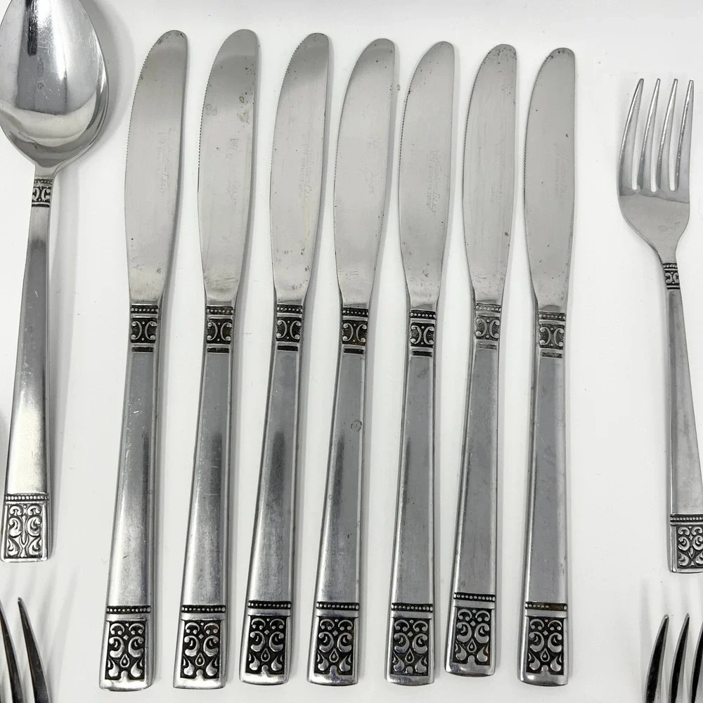 Vintage Custom Design CUD1 Stainless Japan Flatware Set 31 Pc MCM Scroll Pattern